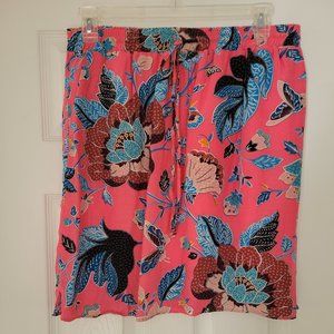 NWT LOFT Pink Floral Drawstring Skirt Size L